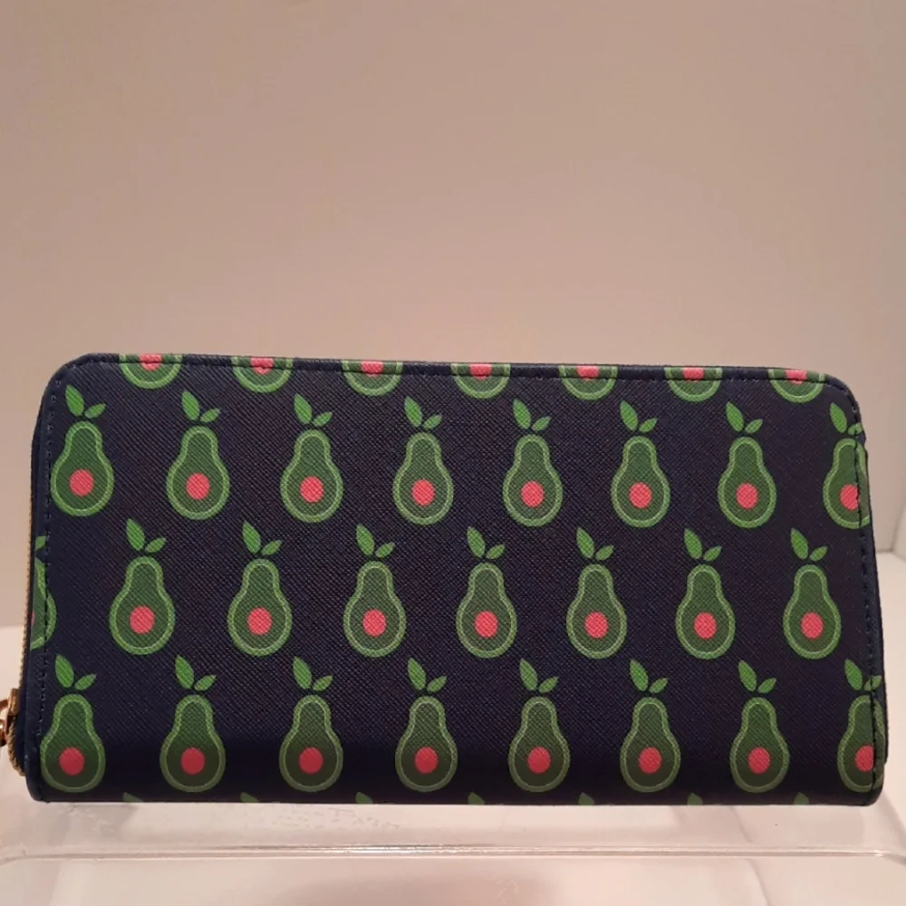 Dabney Lee Navy Blue Avocado Print Zip Close Wallet